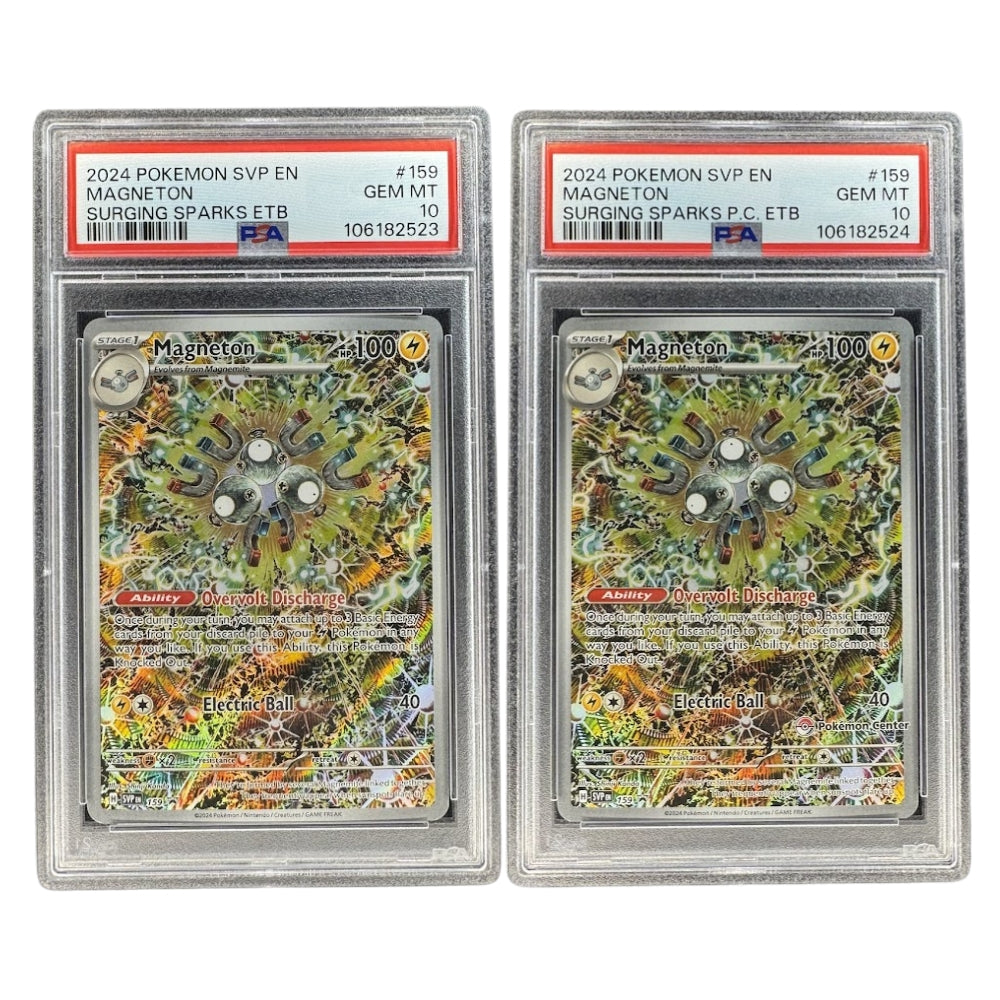 Magneton SVP 159 PSA 10 sequential standard and Pokémon Center promo set.