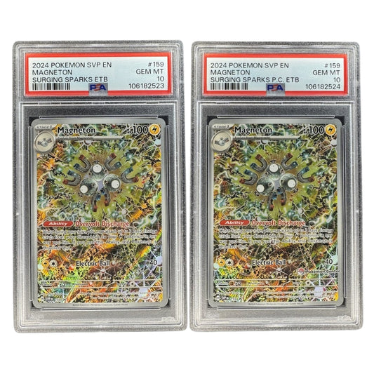 Magneton SVP 159 PSA 10 sequential standard and Pokémon Center promo set.
