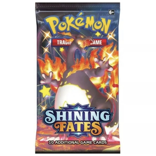 Shining Fates booster pack featuring Charizard VMAX artwork.