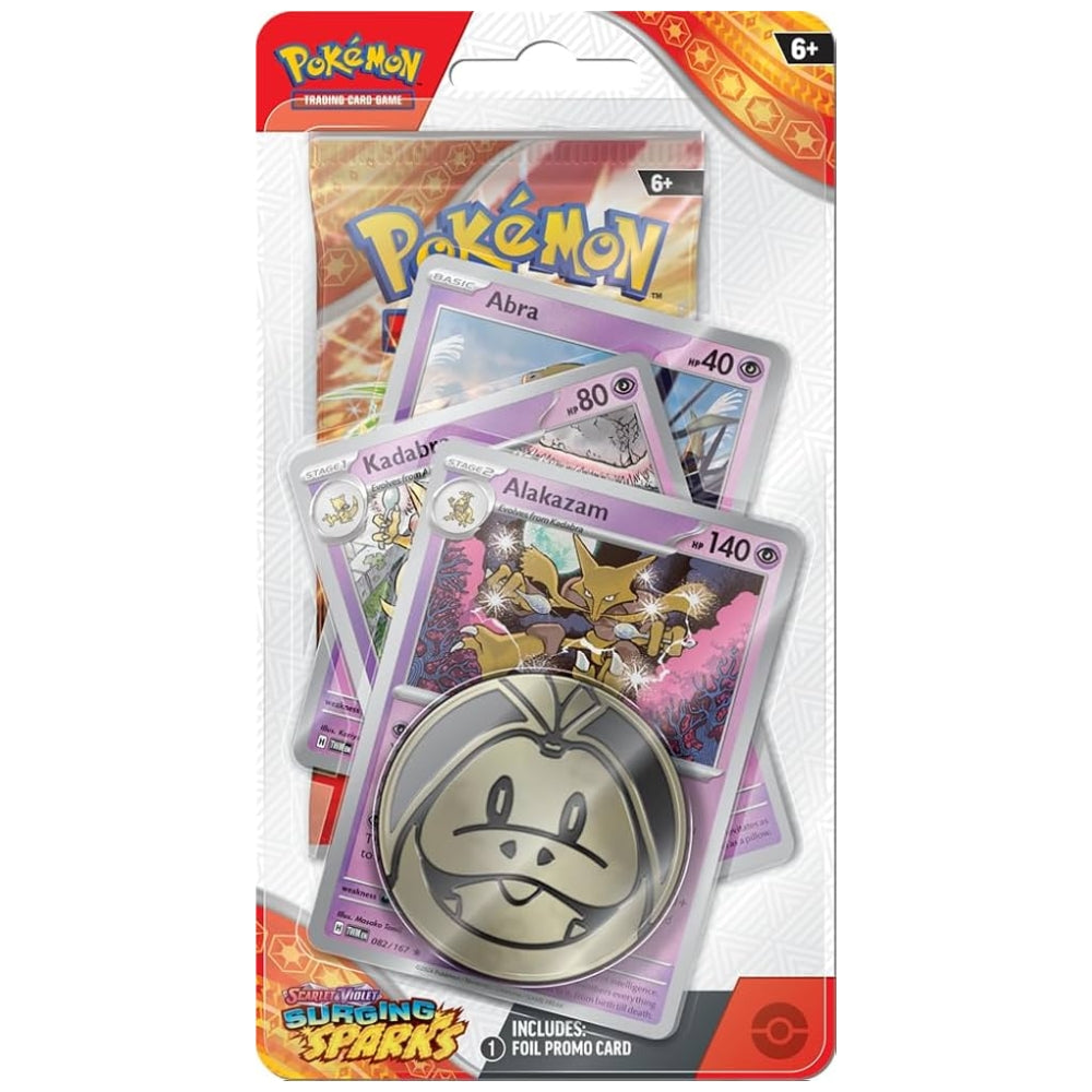 Pokemon Surging Sparks Premium Checklane Blister Alakazam.