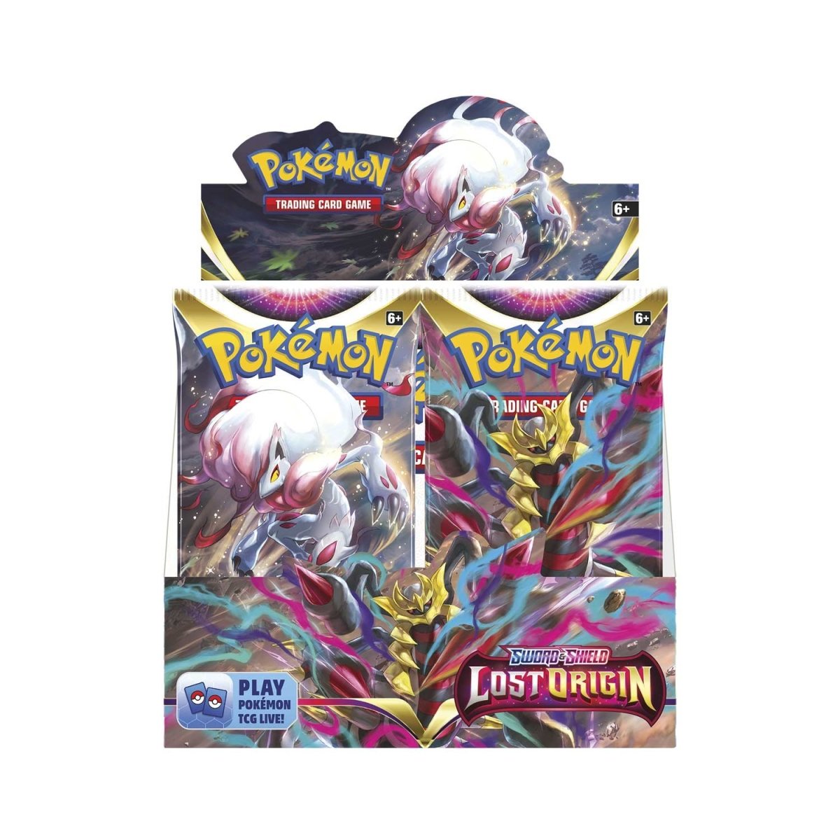 Front view of the Pokemon Trading Card Game Sword and Shield Lost Origin Booster Display Box.
