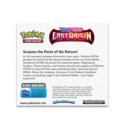 Rear view of the Pokemon Trading Card Game Sword and Shield Lost Origin Booster Display Box.